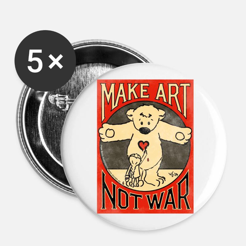 make art not war - bär und mädchen - Buttons groß 56 mm (5er Pack) - Weiß