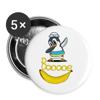 Pinguin Banane Seemann maritim Kind - Buttons groß 56 mm (5er Pack) - Weiß - Vorne