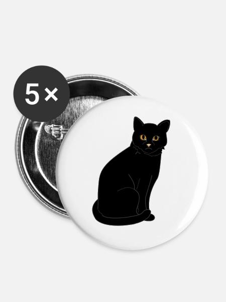 Schwarze Katze - Buttons groß 56 mm (5er Pack) - Weiß
