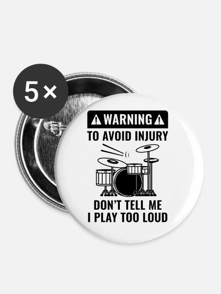 Drummer Warnung - Buttons groß 56 mm (5er Pack) - Weiß