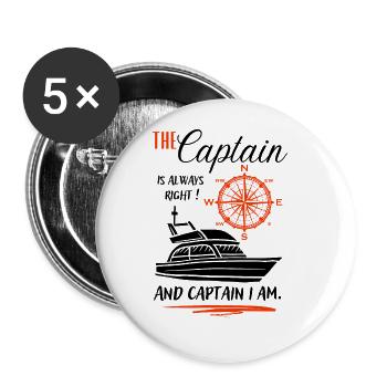 Captain Gift / The Captain is always right ... - Buttons large 2.2''/56 mm (5-pack) - white - Front