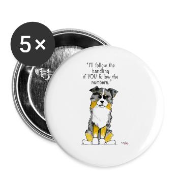 Australian Shepherd Agilität - Buttons groß 56 mm (5er Pack) - Weiß - Vorne