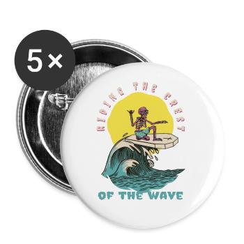 Riding The Crest Of The Wave Cool Retro Surfer - Buttons groß 56 mm (5er Pack) - Weiß - Vorne
