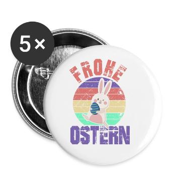 Frohe Ostern - Happy Easter - Osterhase - Buttons groß 56 mm (5er Pack) - Weiß - Vorne