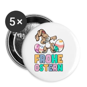 Frohe Ostern - Dabbing Osterhase tanz zum Fest - Buttons groß 56 mm (5er Pack) - Weiß - Vorne
