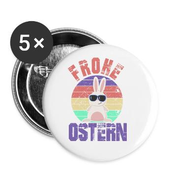 Frohe Ostern - Happy Easter - Osterhase - Buttons groß 56 mm (5er Pack) - Weiß - Vorne