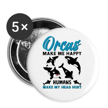 Orca Ozean Wal Orca Fan Meerestier - Buttons groß 56 mm (5er Pack) - Weiß - Vorne