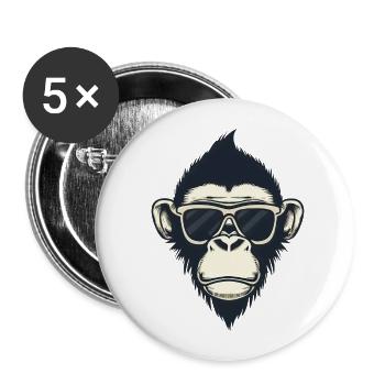 affe kopf sonnenbrille cool haare Frisur - Buttons groß 56 mm (5er Pack) - Weiß - Vorne
