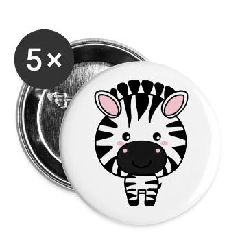 Süßes Kawaii Zebra - Bezauberndes Tierdesign - Buttons groß 56 mm (5er Pack) - Weiß - Vorne