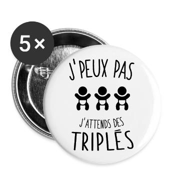 J'peux pas j'attends des triplés - Lot de 5 grands badges (56 mm) - blanc - Devant