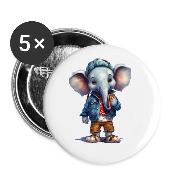 Dessin animé d’éléphant mignon - Lot de 5 grands badges (56 mm) - blanc - Devant