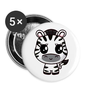 Süßes Kawaii Zebra, Charmantes Tierdesign - Buttons groß 56 mm (5er Pack) - Weiß - Vorne