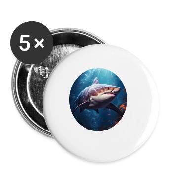 Requin - Lot de 5 grands badges (56 mm) - blanc - Devant