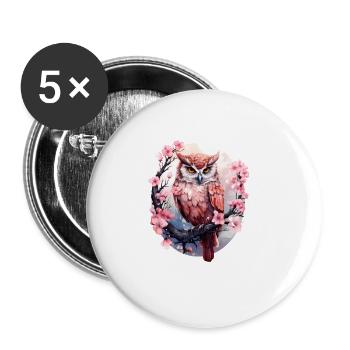 Hibou - Lot de 5 grands badges (56 mm) - blanc - Devant