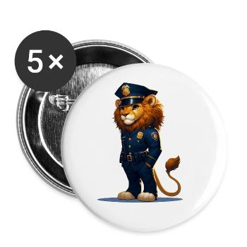 Cute Lion Police Officer - Buttons large 2.2''/56 mm (5-pack) - white - Front
