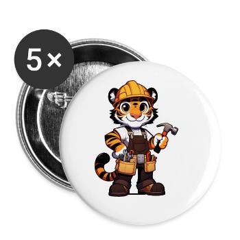 Cute Tiger Craftsman - Buttons large 2.2''/56 mm (5-pack) - white - Front