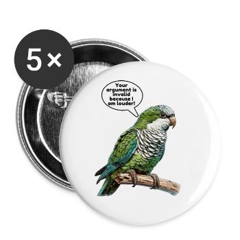 Quäker Papagei Mönch Sittich - Buttons groß 56 mm (5er Pack) - Weiß - Vorne