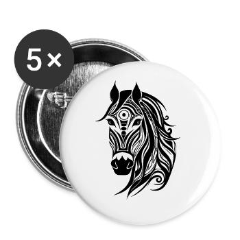 Elegantes Pferde Porträt Tattoo Style - Buttons groß 56 mm (5er Pack) - Weiß - Vorne