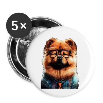 Chow Chow Chien Moch - Lot de 5 grands badges (56 mm) - blanc - Devant