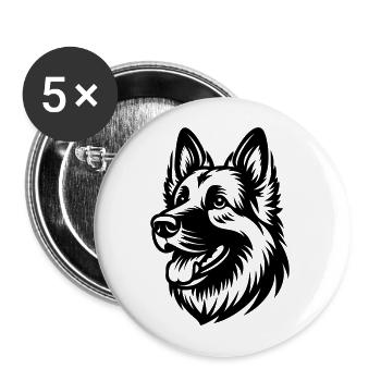 German Shepherd Drawing Head - Buttons large 2.2''/56 mm (5-pack) - white - Front
