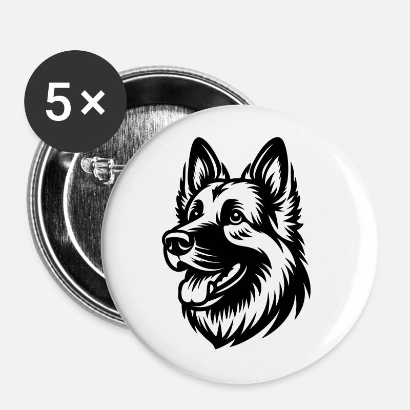 German Shepherd Drawing Head - Buttons large 2.2''/56 mm (5-pack) - white