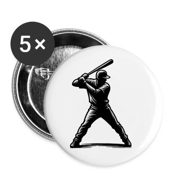 Baseball Spieler mit Baseballschläger - Buttons groß 56 mm (5er Pack) - Weiß - Vorne