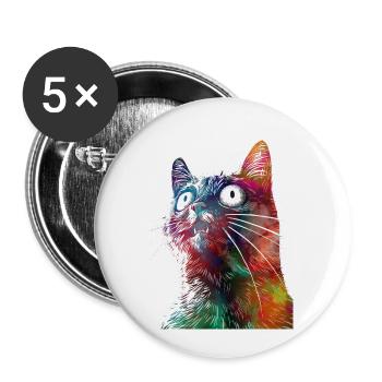 Lustige Katze2 - Buttons groß 56 mm (5er Pack) - Weiß - Vorne