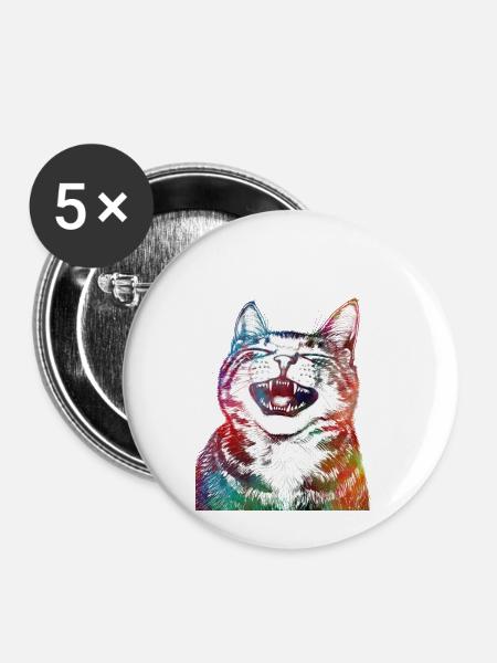 Lustige Katze 1 - Buttons groß 56 mm (5er Pack) - Weiß