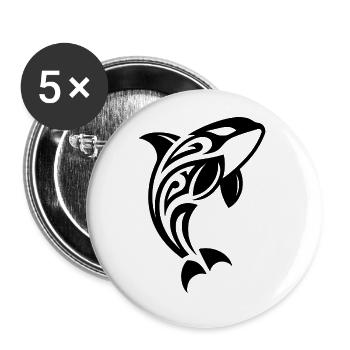 Springender Orca Tribal Tattoo Style - Buttons groß 56 mm (5er Pack) - Weiß - Vorne