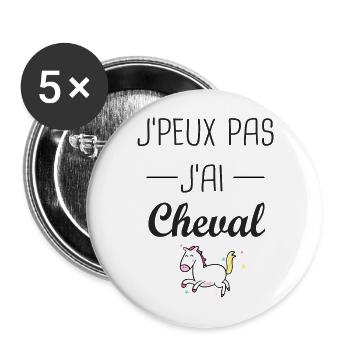 J'peux pas j ai cheval cavalière cavalier - Lot de 5 grands badges (56 mm) - blanc - Devant