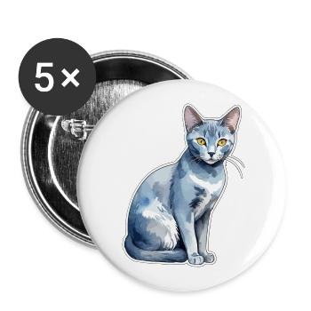 Chat bleu russe Aquarelle - Lot de 5 grands badges (56 mm) - blanc - Devant