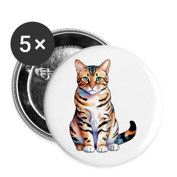 Bengalkatze Wasserfarben - Buttons groß 56 mm (5er Pack) - Weiß - Vorne