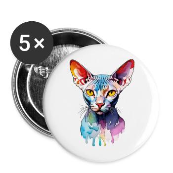 Sphynx Katze Wasserfarben - Buttons groß 56 mm (5er Pack) - Weiß - Vorne