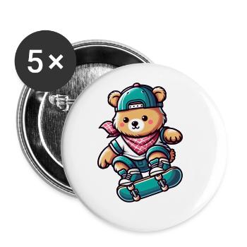 Cute Skater Bear - Buttons groß 56 mm (5er Pack) - Weiß - Vorne