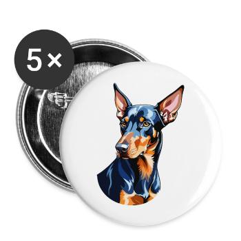 Dobermann Wasserfarben - Buttons groß 56 mm (5er Pack) - Weiß - Vorne
