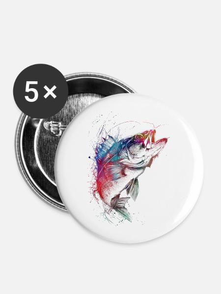Angeln Sport Kunst #fishing - Buttons groß 56 mm (5er Pack) - Weiß