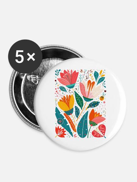 Otomi Blumenmuster Kulturelle Kunst - Buttons groß 56 mm (5er Pack) - Weiß