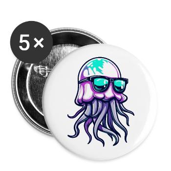 Qualle Cool Comic - Buttons groß 56 mm (5er Pack) - Weiß - Vorne
