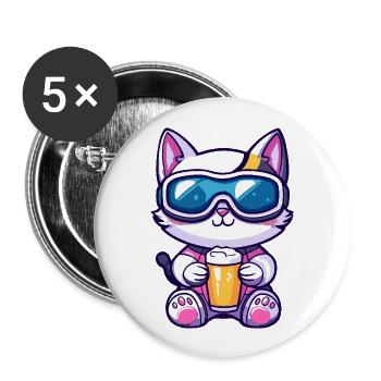 Katze Apres Ski Bier - Buttons groß 56 mm (5er Pack) - Weiß - Vorne