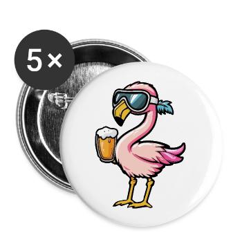 Flamingo Apres Ski Bier - Buttons groß 56 mm (5er Pack) - Weiß - Vorne