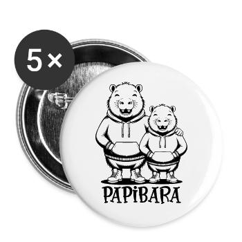 Papibara Papi Capybara Vater Lustig Papa Vatertag - Buttons groß 56 mm (5er Pack) - Weiß - Vorne