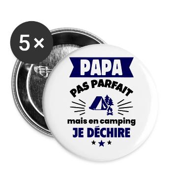 Papa pas parfait, mais en camping je déchire - Lot de 5 grands badges (56 mm) - blanc - Devant