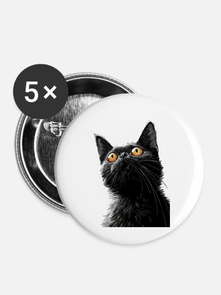 Schwarze Katze Peter - Buttons groß 56 mm (5er Pack) - Weiß