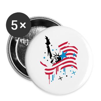 amerikanische Flagge und Freiheitsstatue - Buttons groß 56 mm (5er Pack) - Weiß - Vorne