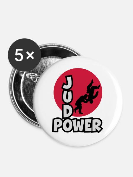 JudoPower Logo - Buttons groß 56 mm (5er Pack) - Weiß