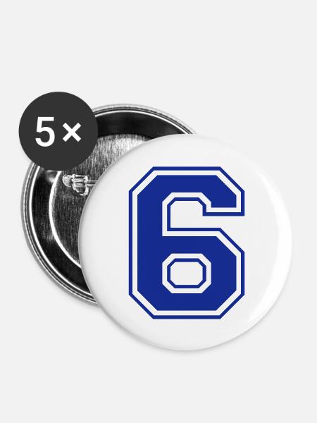 6 - Nummer - Zahl - Buttons groß 56 mm (5er Pack) - Weiß