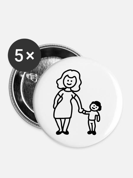 Mutter / Oma + Kind - Line - Buttons groß 56 mm (5er Pack) - Weiß