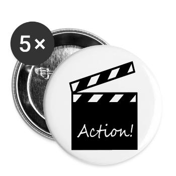 Tasche Filmklappe "Action!" - Buttons groß 56 mm (5er Pack) - Weiß - Vorne