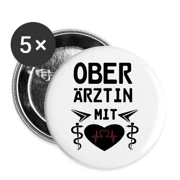 Oberärztin mit Herz Geschenk - Buttons groß 56 mm (5er Pack) - Weiß - Vorne
