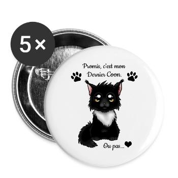 Maine Coon - Black & White - Lot de 5 grands badges (56 mm) - blanc - Devant